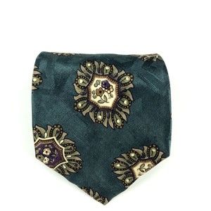 Christian Dior Tie Vintage Men's 100% Silk Green Purple Floral Geometric Necktie